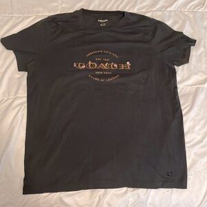 Coach New York black designer t-shirt logo floral size large EUC